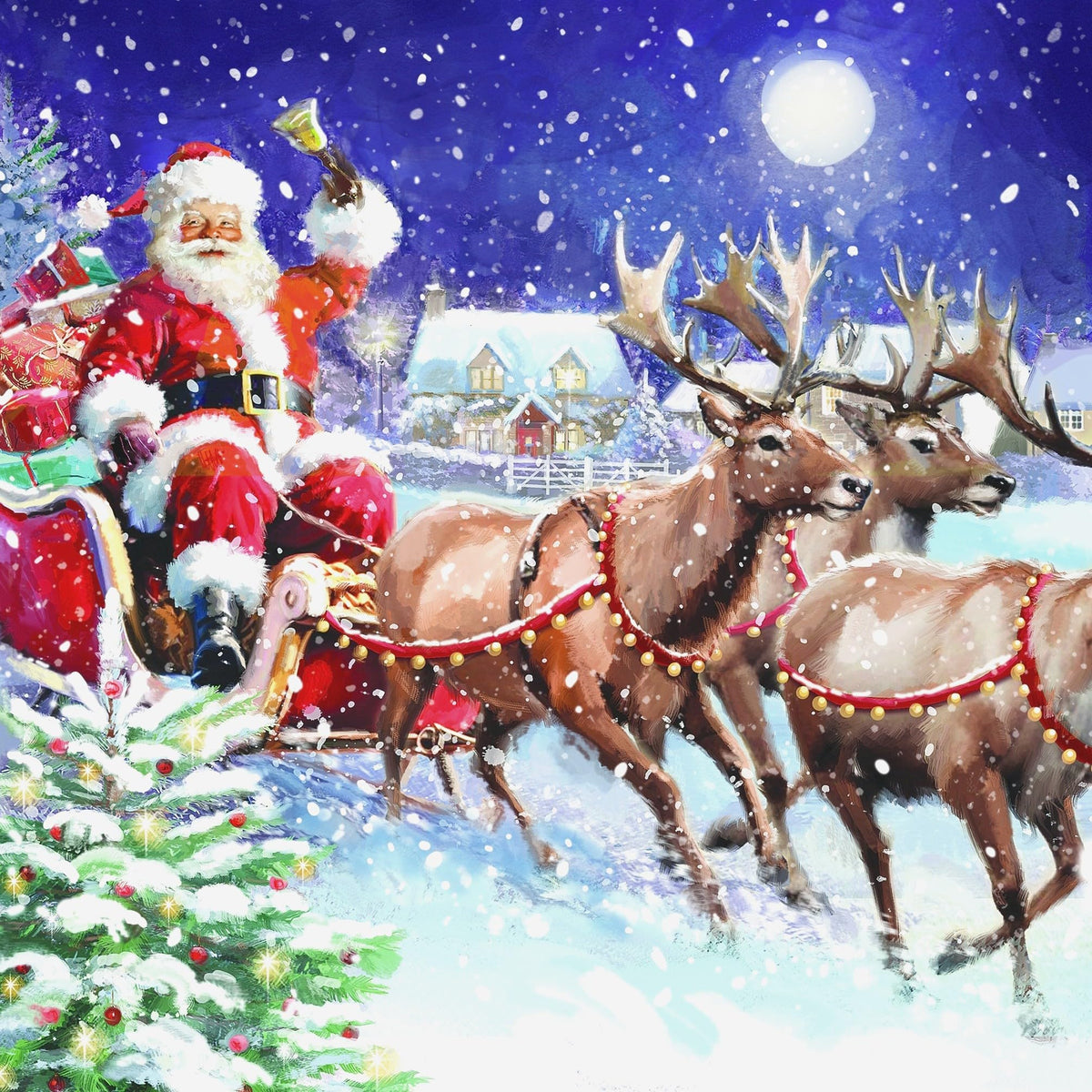Ling Design Vintage Charity Christmas Cards - Pack of 6 Square Xmas Cards with Envelopes - Robin, St Paul's, Santa's Sleigh, Snowman & Skating Designs - 40p Donated to UK Charities