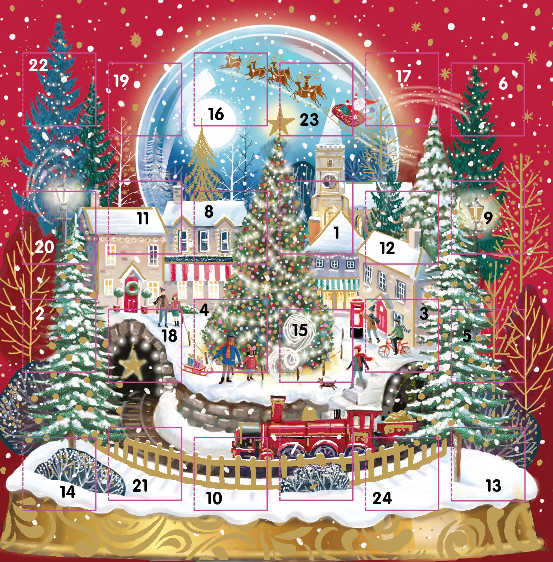 Countdown to Christmas - 24 Door - Festive Mini (6.5'' x 6.5'') Advent Calendar Gift Card with Envelope by Ling Design