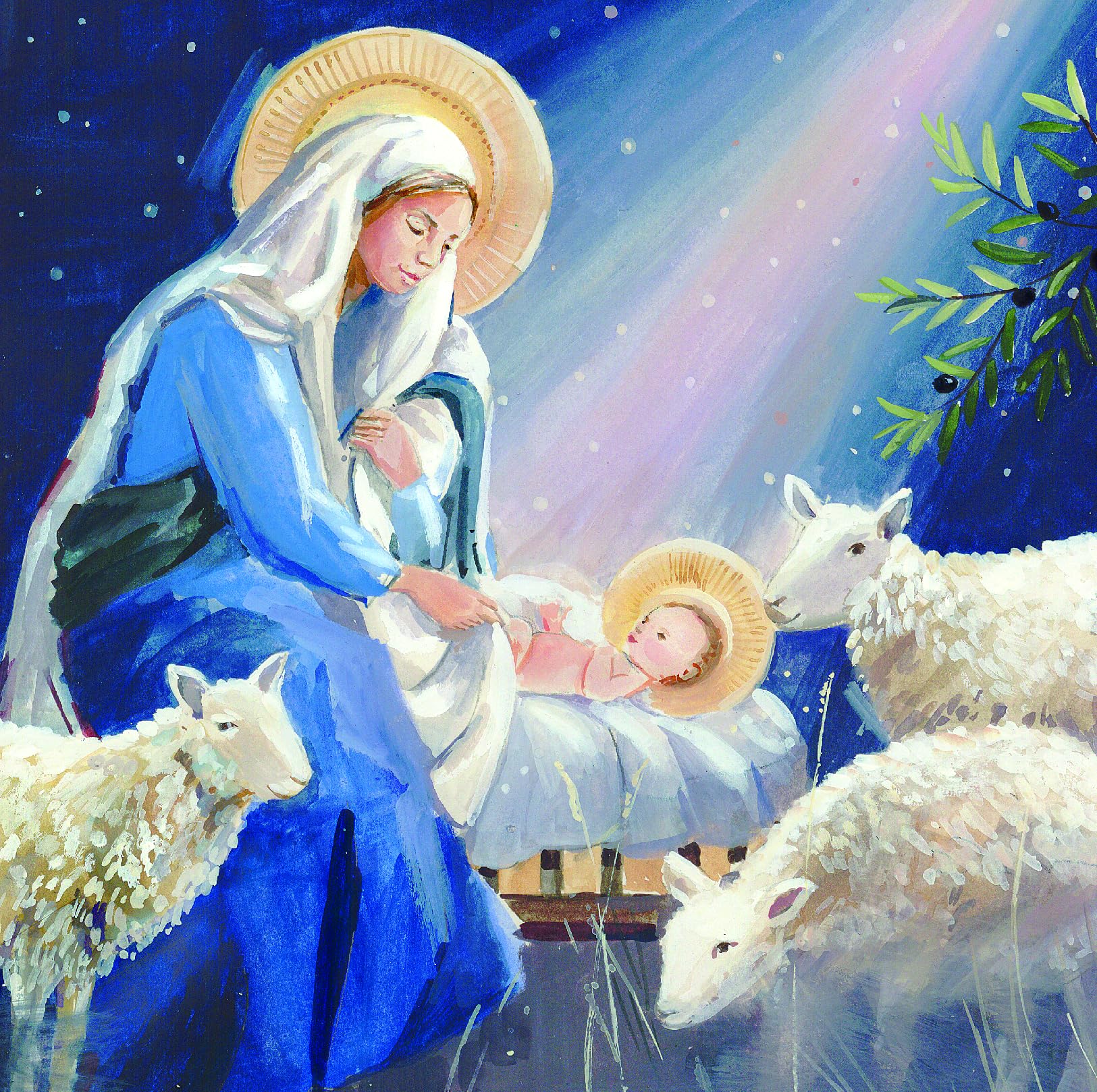 Jesus & Mary at the Crib Traditional Religious Pack of 6 Charity Christmas Cards - Premium Board - Eco-Friendly by Ling Design