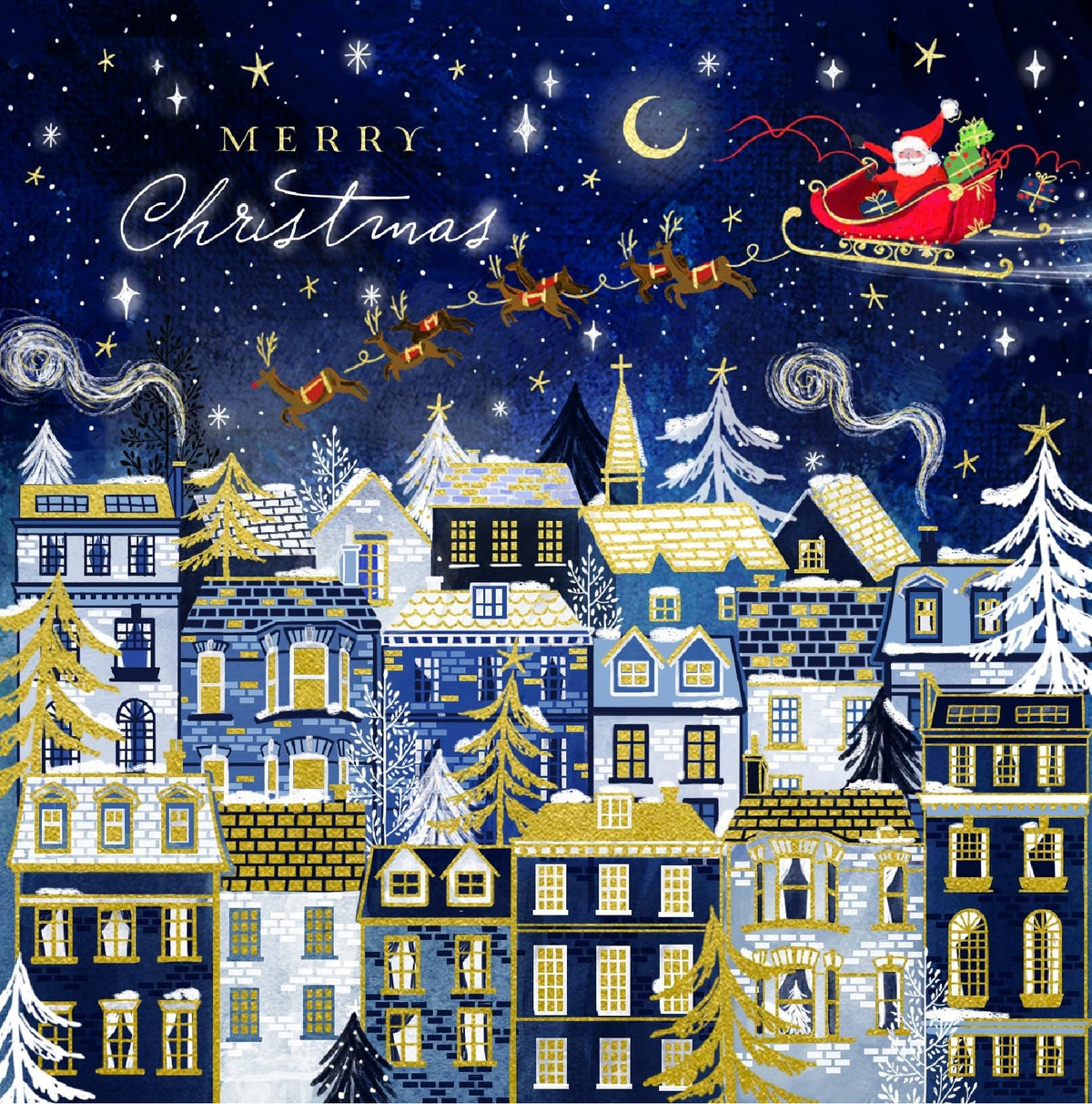 Ling Design Scenic Charity Christmas Cards - Pack of 6 Square Xmas Cards with Envelopes - Snowy Village, Santa Sleigh, Steam Train & Seaside Designs - 40p Donated to UK Charities