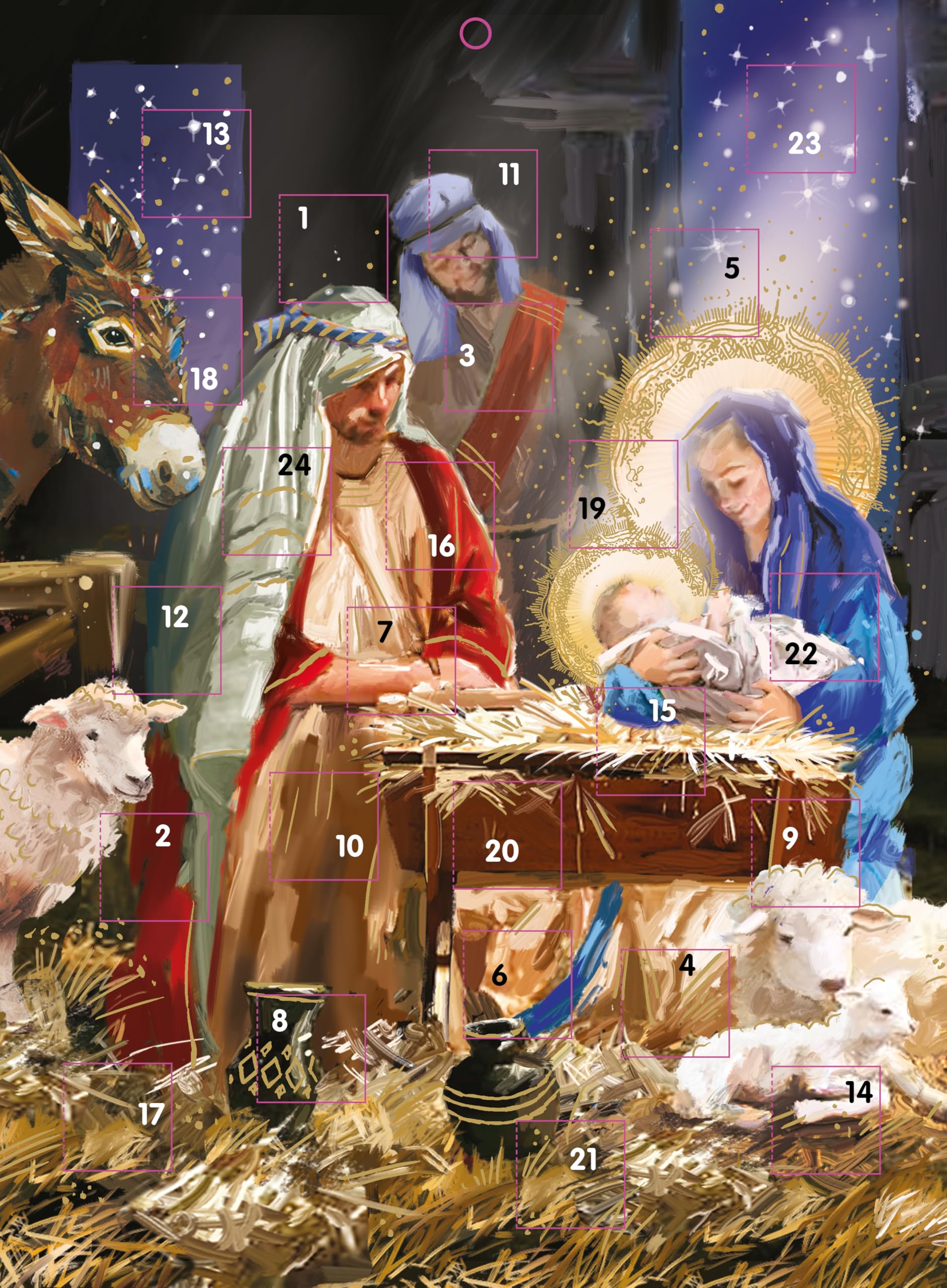 Large Classic Advent Calendar Christmas Countdown - 24 Door (13.5'' x 9.5'') Gift Card with Envelope by Ling Design