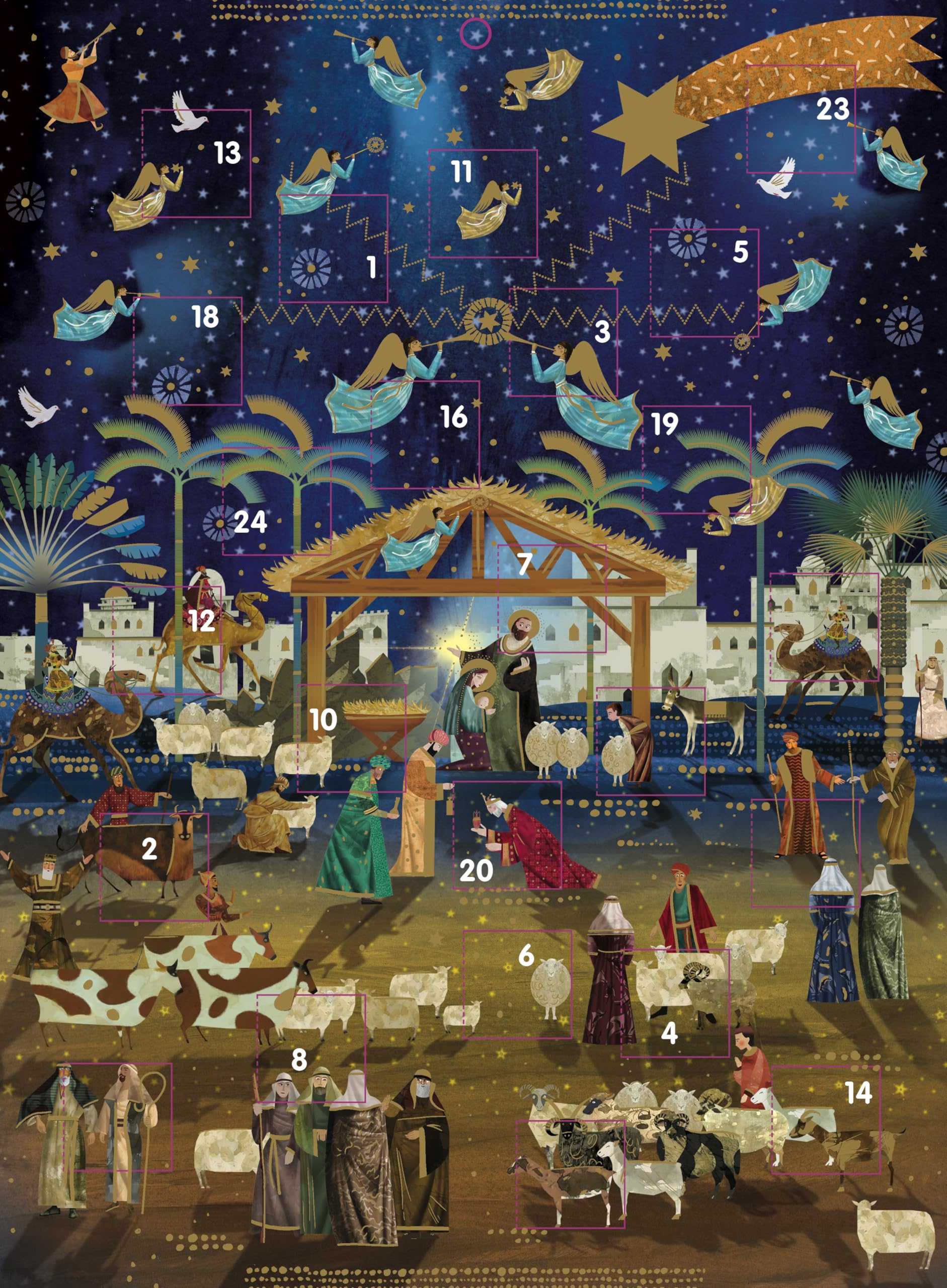 Large Classic Advent Calendar Christmas Countdown - 24 Door (13.5'' x 9.5'') Gift Card with Envelope by Ling Design