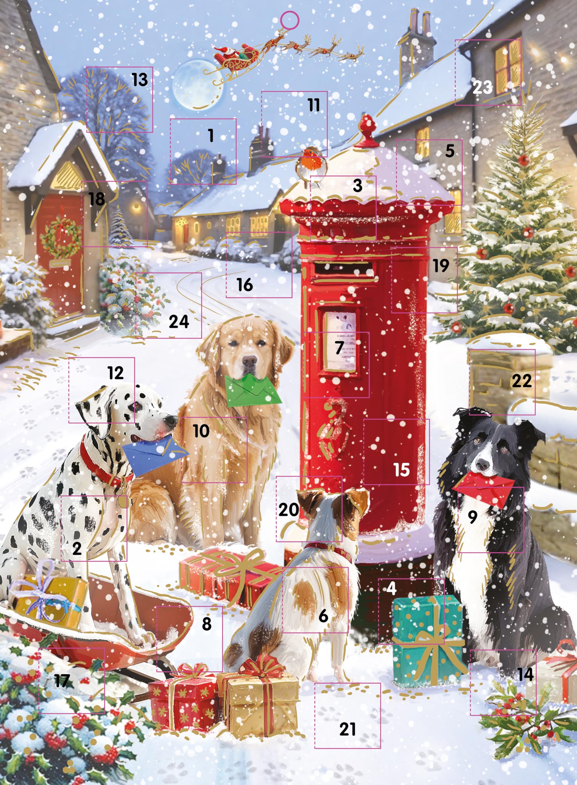 Large Classic Advent Calendar Christmas Countdown - 24 Door (13.5'' x 9.5'') Gift Card with Envelope by Ling Design