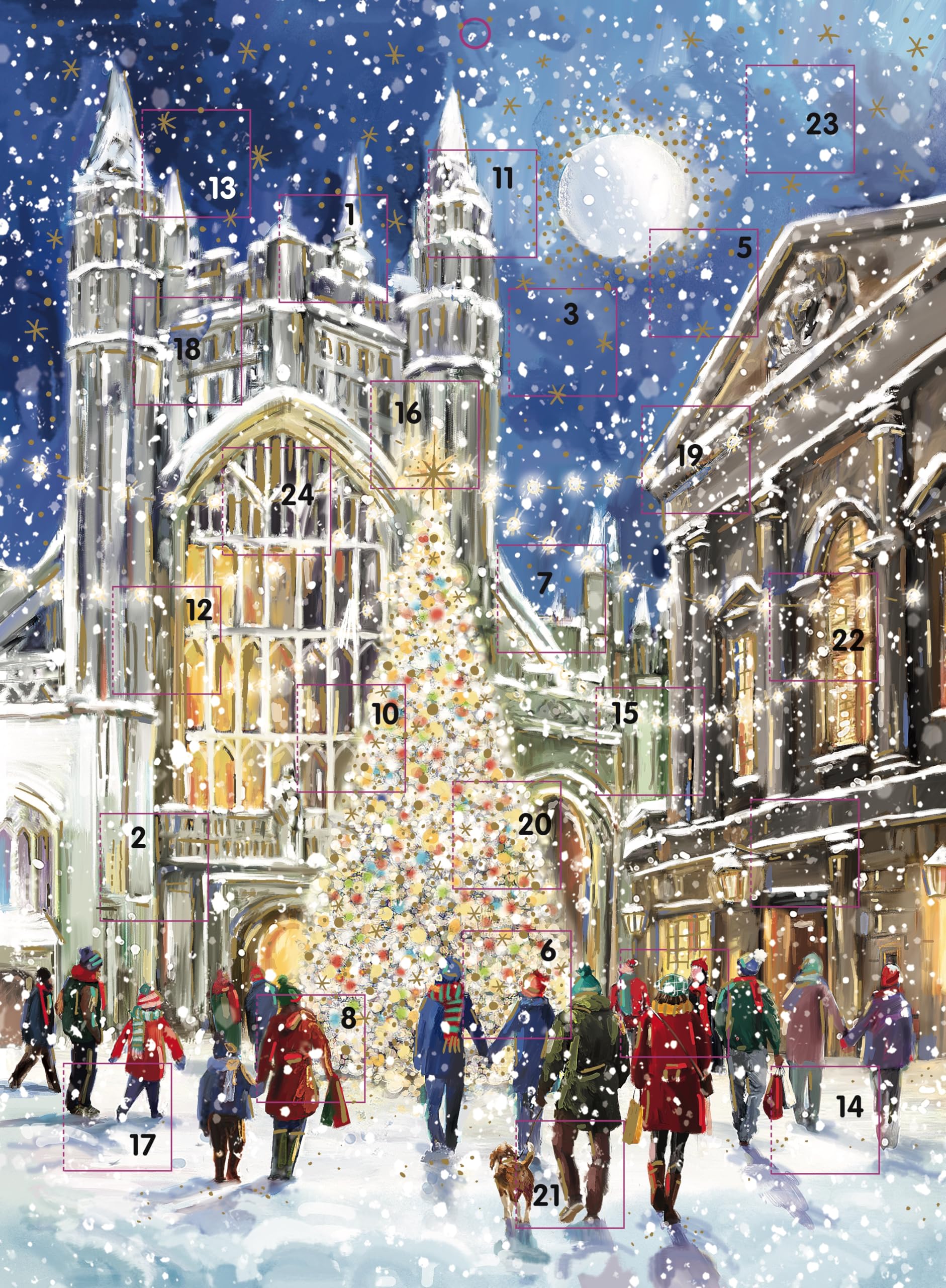 Large Classic Advent Calendar Christmas Countdown - 24 Door (13.5'' x 9.5'') Gift Card with Envelope by Ling Design