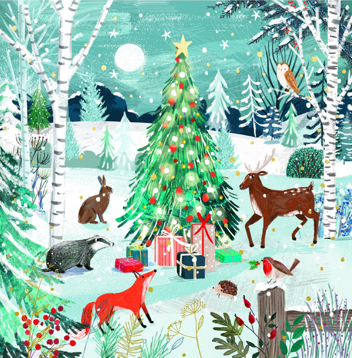Ling Design Artisan Charity Christmas Cards ? Pack of 6 Square Xmas Cards with Envelopes ? Robins, Hares, Puffins, Hedgehog & Woodland Designs ? 40p Donated to UK Charities