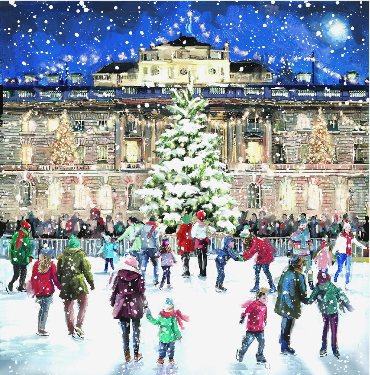 Ling Design Vintage Charity Christmas Cards - Pack of 6 Square Xmas Cards with Envelopes - Robin, St Paul's, Santa's Sleigh, Snowman & Skating Designs - 40p Donated to UK Charities