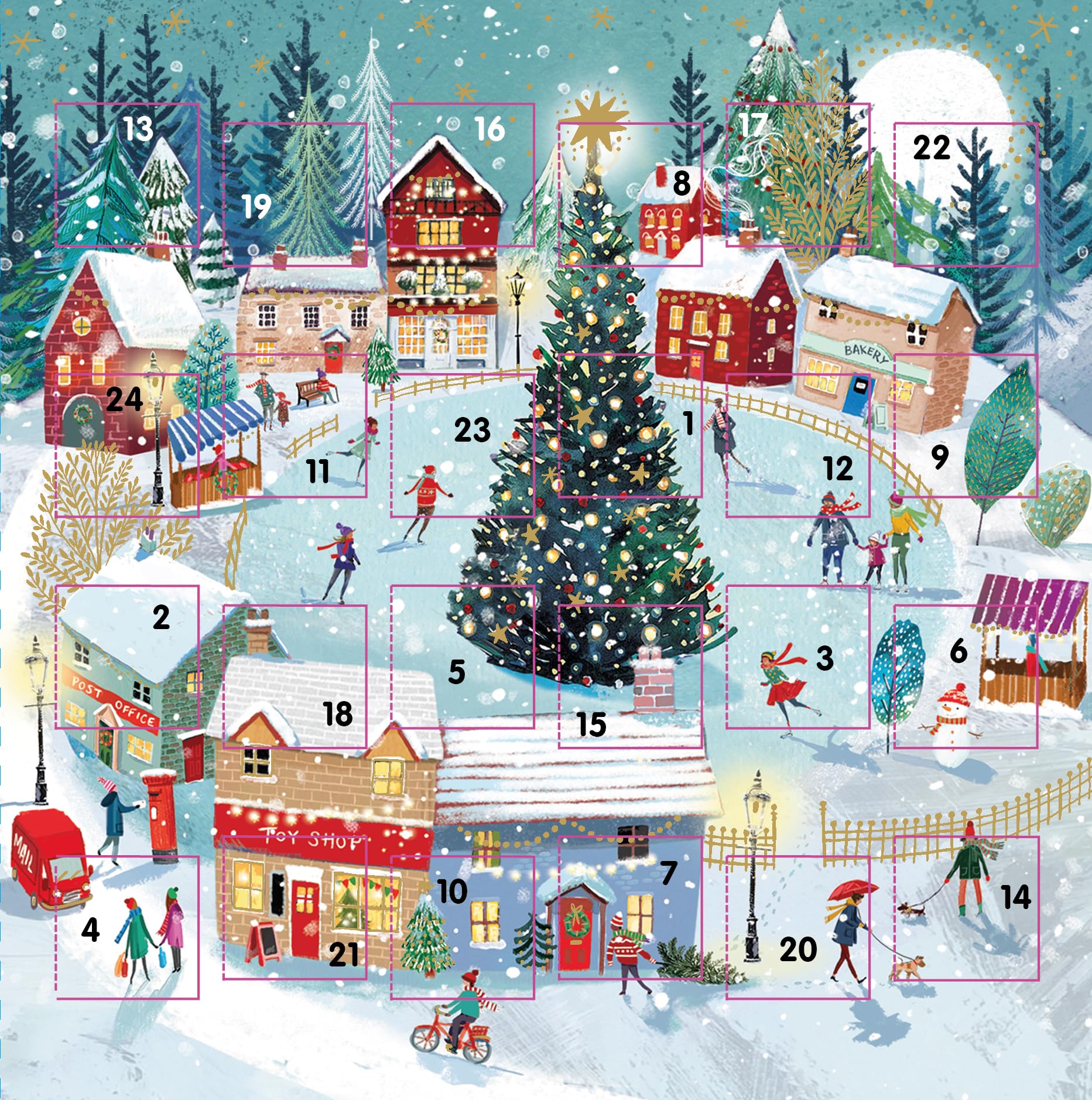 Countdown to Christmas - 24 Door - Festive Mini (6.5'' x 6.5'') Advent Calendar Gift Card with Envelope by Ling Design