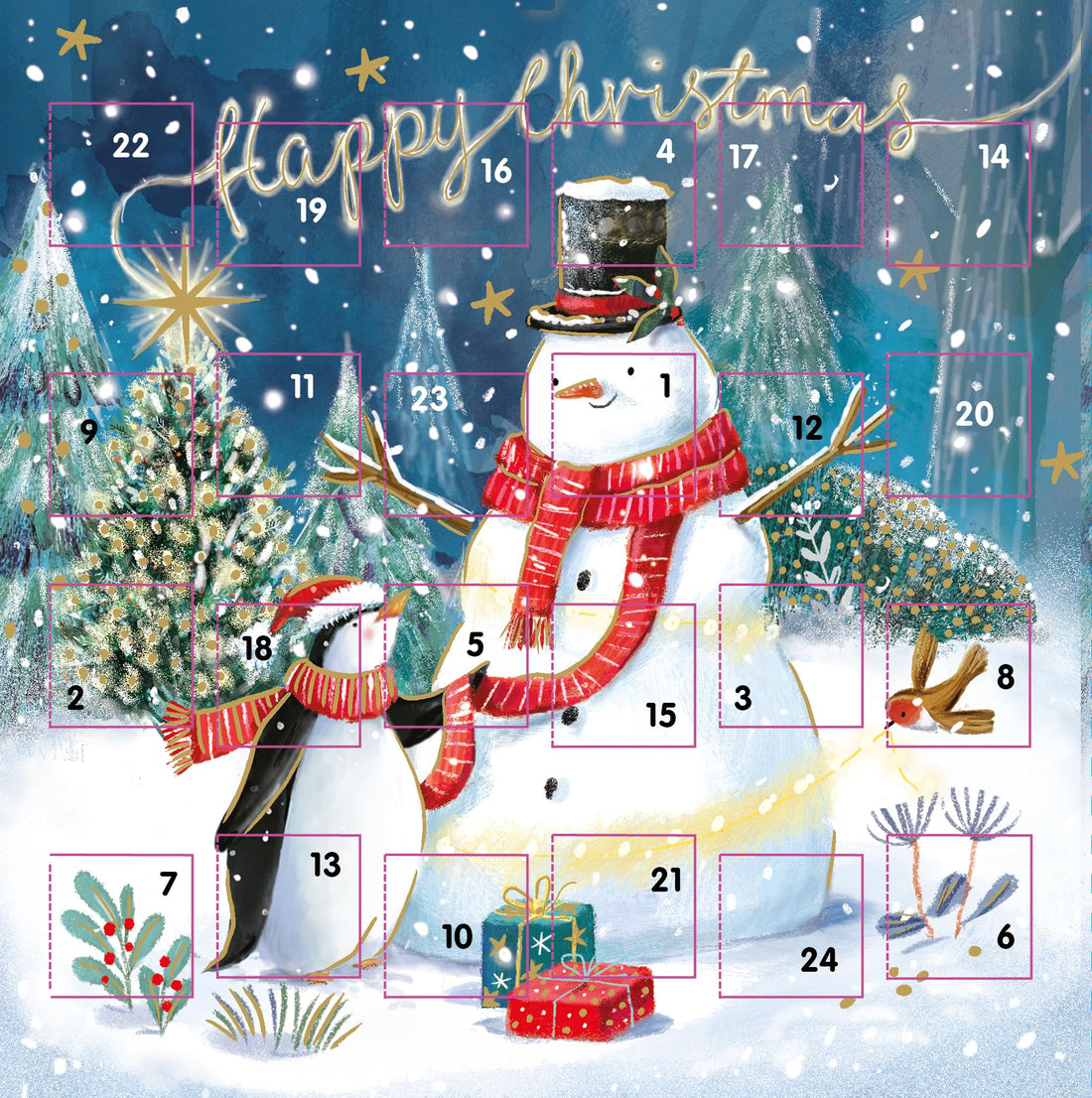 Countdown to Christmas - 24 Door - Festive Mini (6.5'' x 6.5'') Advent Calendar Gift Card with Envelope by Ling Design