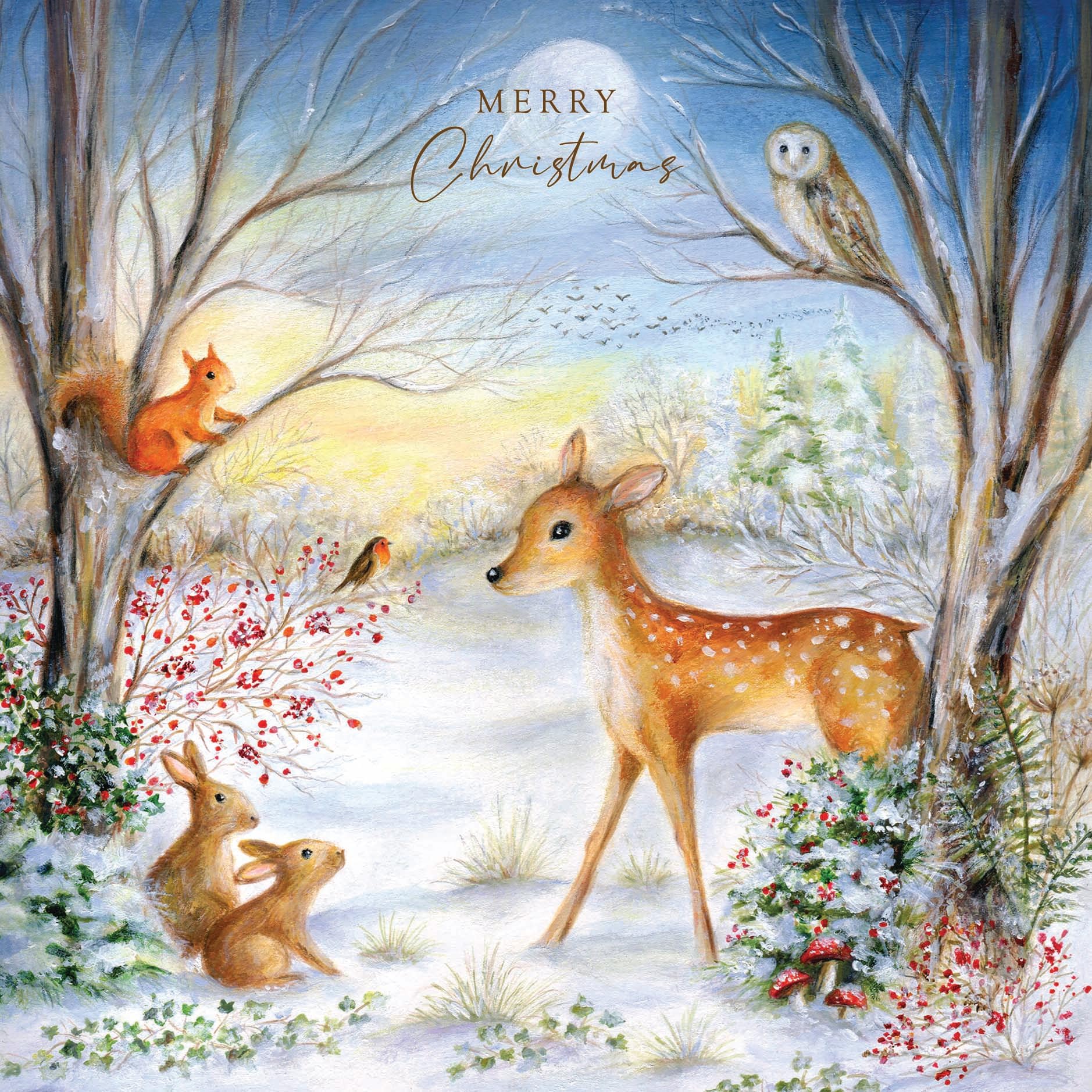 Forest Friends Xmas Meeting 10 Large Festive Charity Christmas & New Year Cards