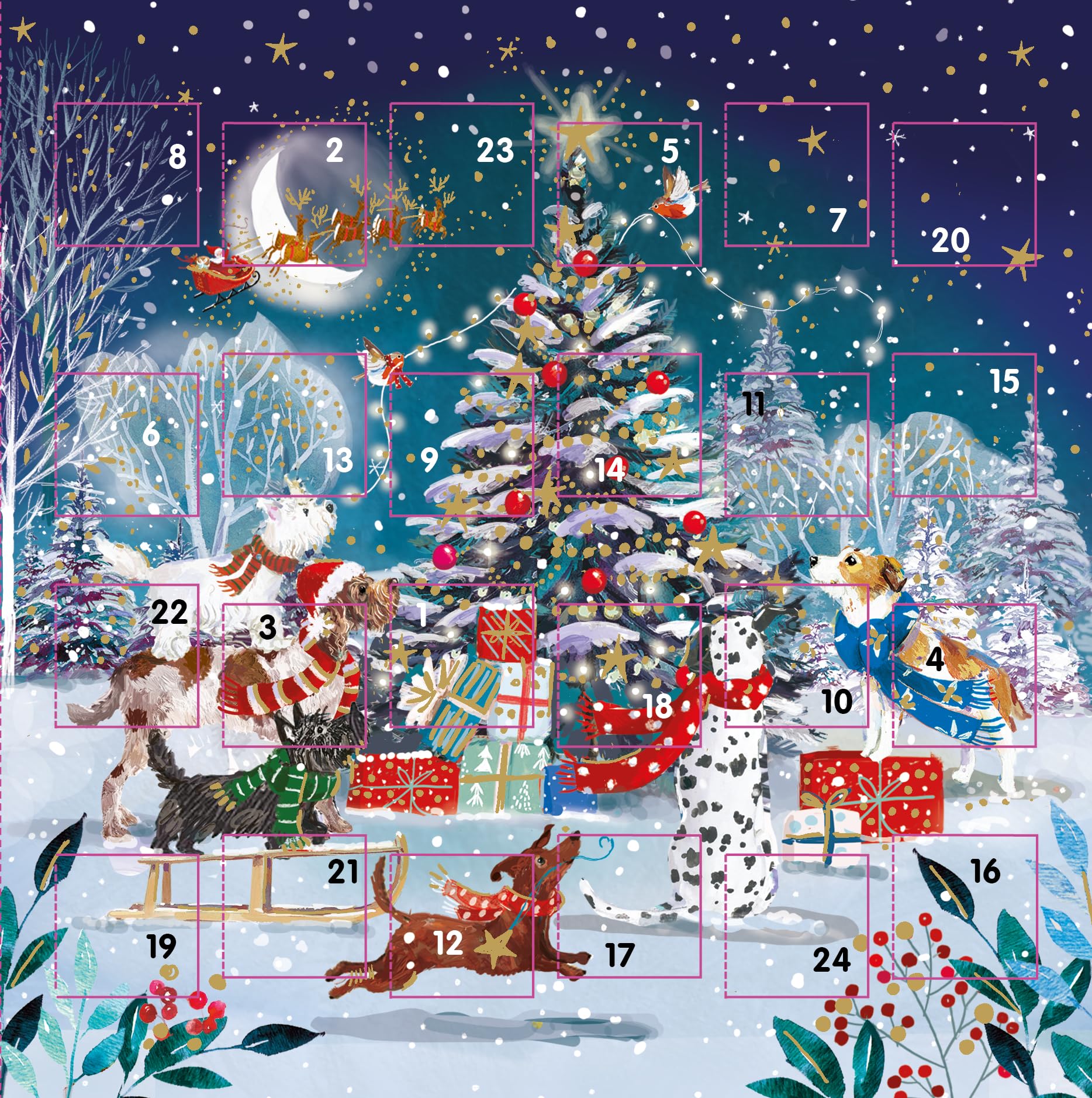 Countdown to Christmas - 24 Door - Festive Mini (6.5'' x 6.5'') Advent Calendar Gift Card with Envelope by Ling Design