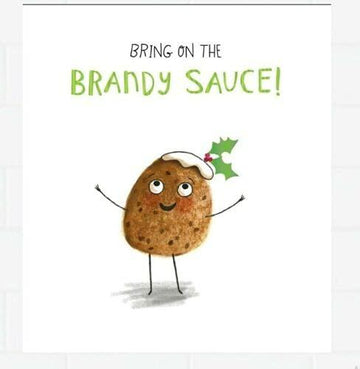 Happy Christmas Card Bring on The Brandy Sauce! Pun Pudding Snowflakes Hallmark