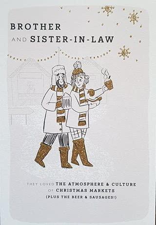 Brother and Sister-in-Law Christmas Card Atmosphere Culture Markets Beer & Sausages Glitter Hallmark