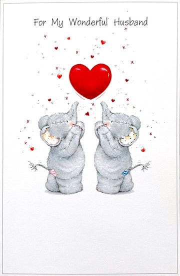 For My Wonderful Husband Happy Birthday Card - Love is in The Air Cute Elephants Elliot