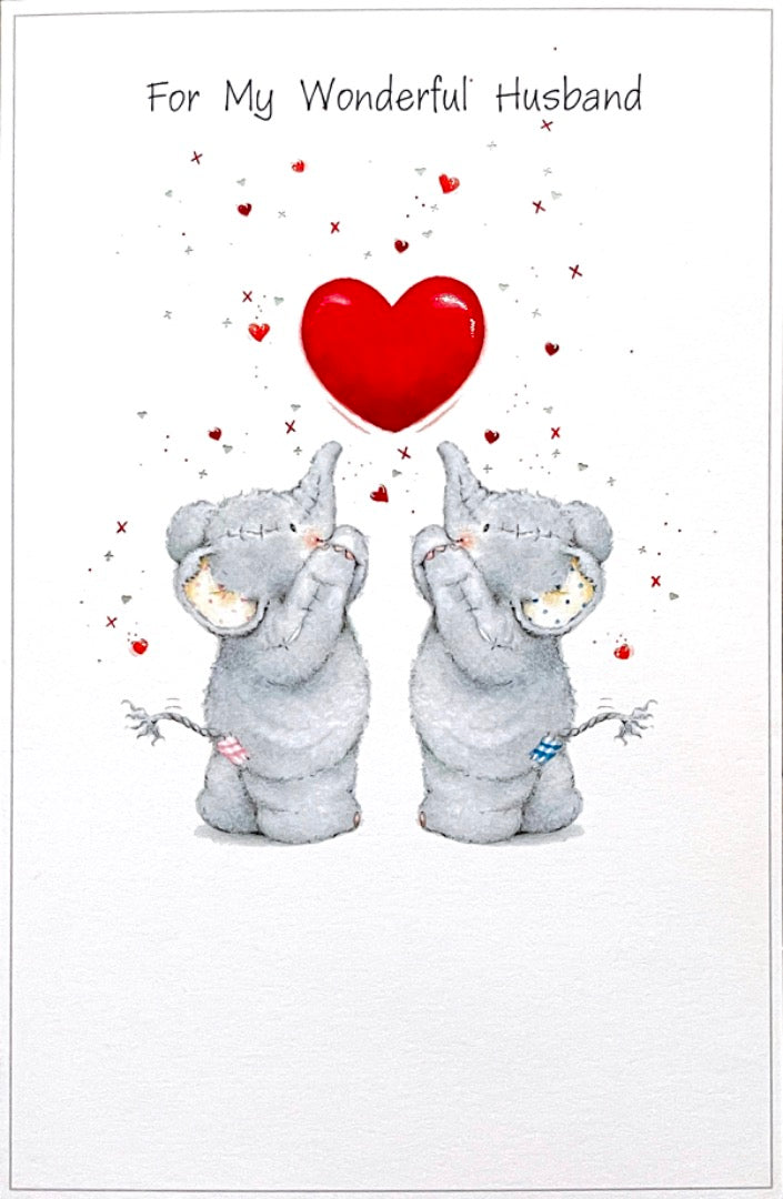 For My Wonderful Husband Happy Birthday Card - Love is in The Air Cute Elephants Elliot