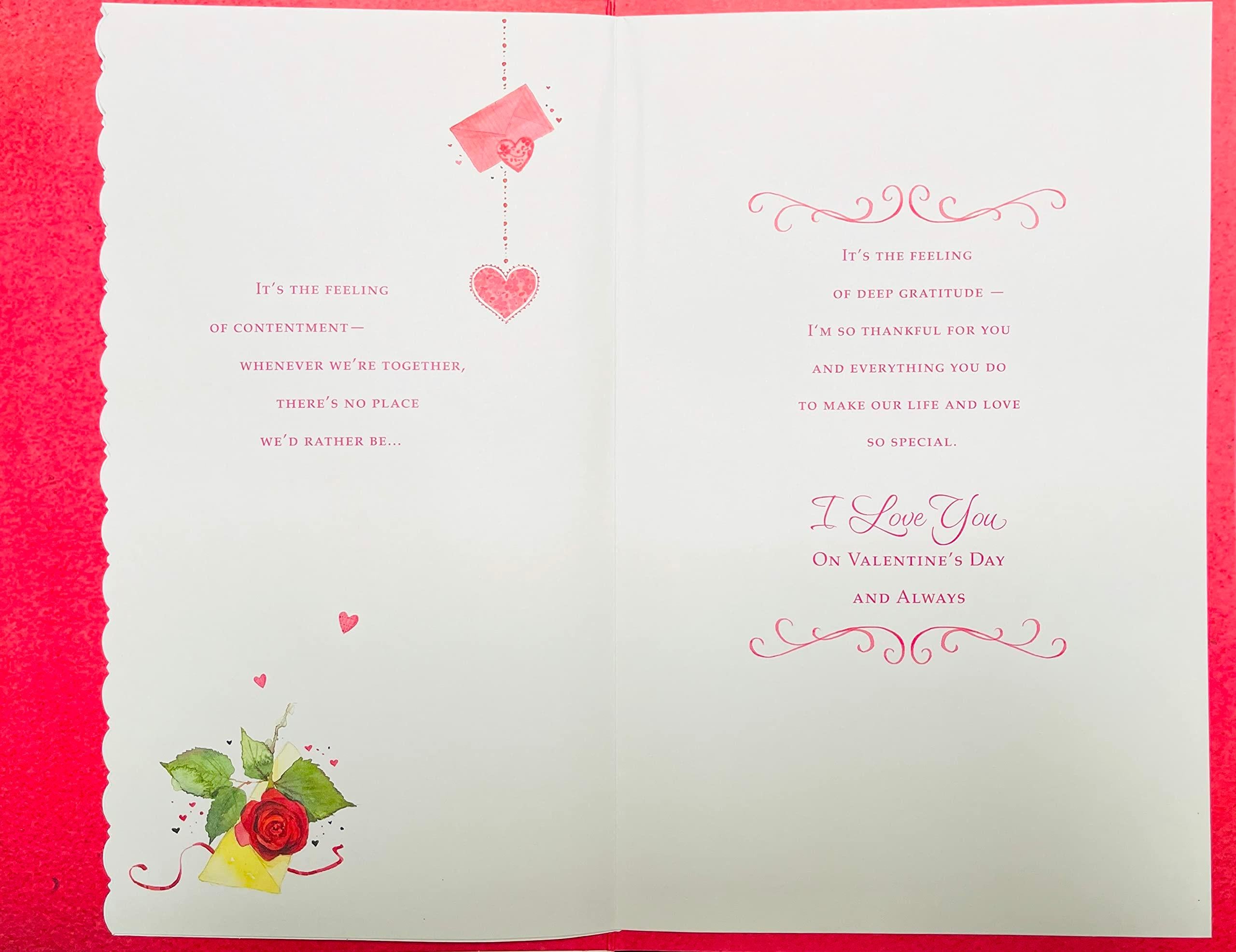 For The One I Love With Love with Heart Ribbon and Wine Glasses Valentines Day Beautiful UK Greetings Card