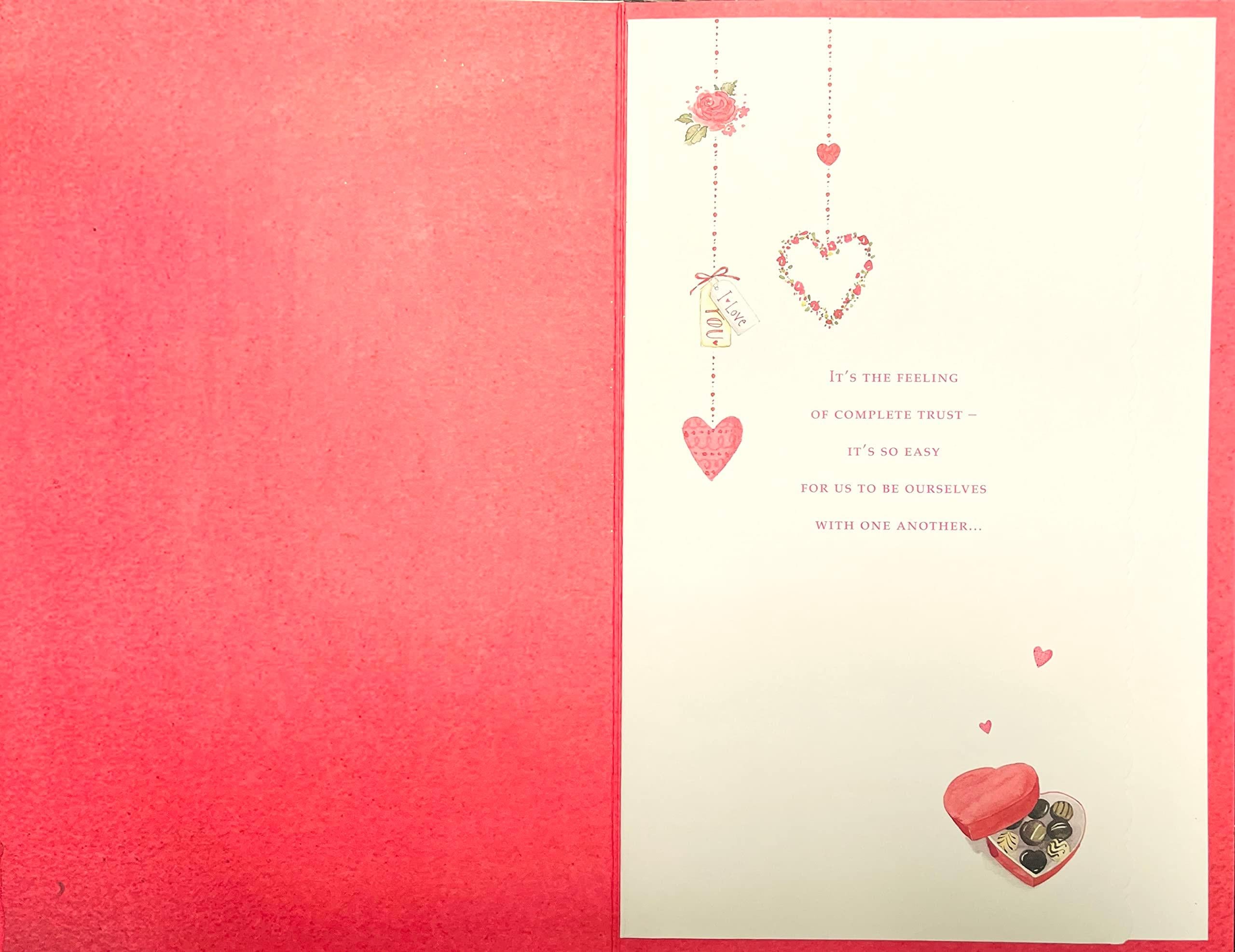 For The One I Love With Love with Heart Ribbon and Wine Glasses Valentines Day Beautiful UK Greetings Card