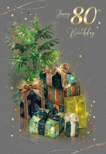 80th Birthday Botanical Artistic Image Bright Design with Gold Foil Detailing and Gold Envelope fro The Grayson Range