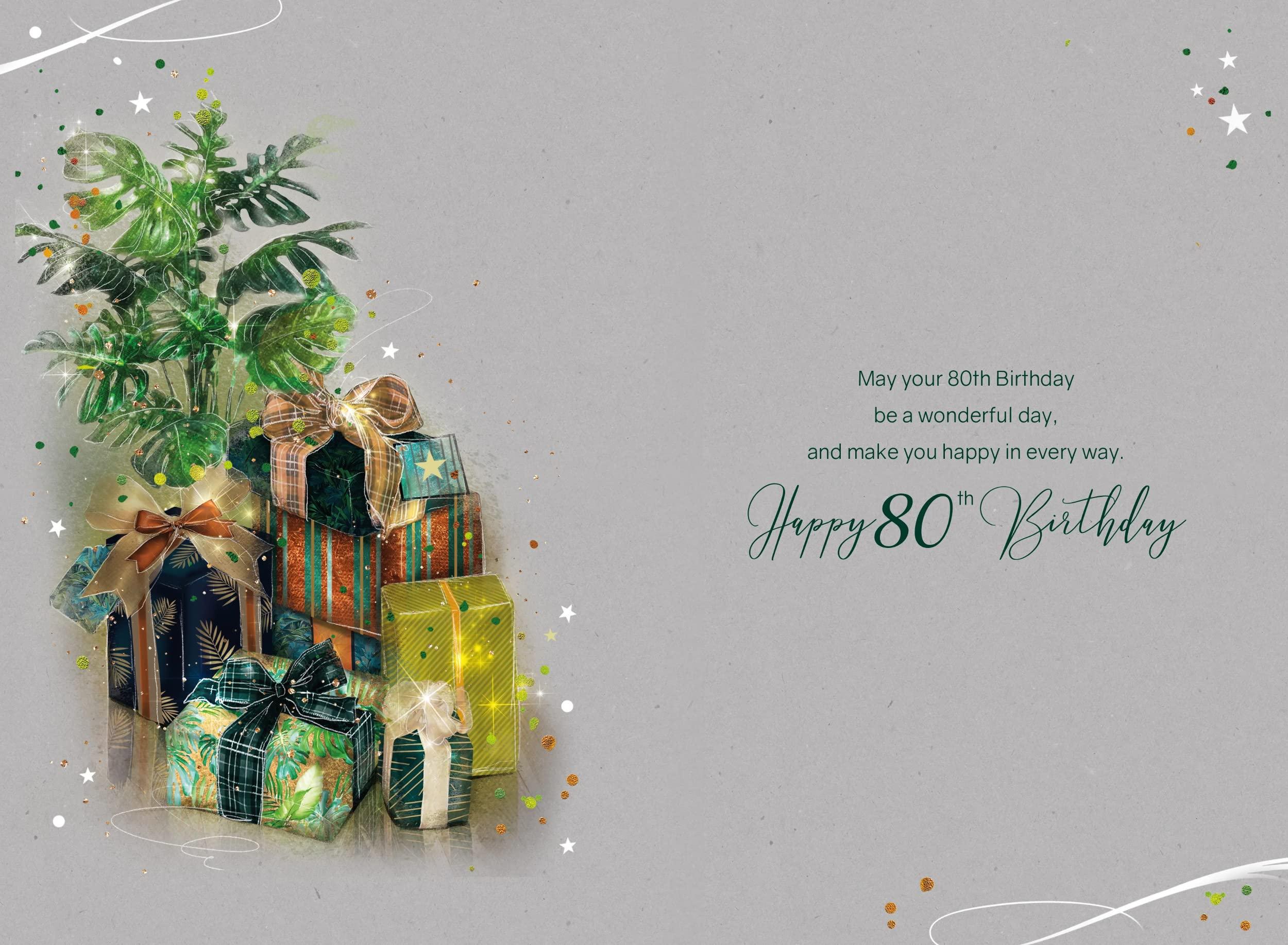 80th Birthday Botanical Artistic Image Bright Design with Gold Foil Detailing and Gold Envelope fro The Grayson Range