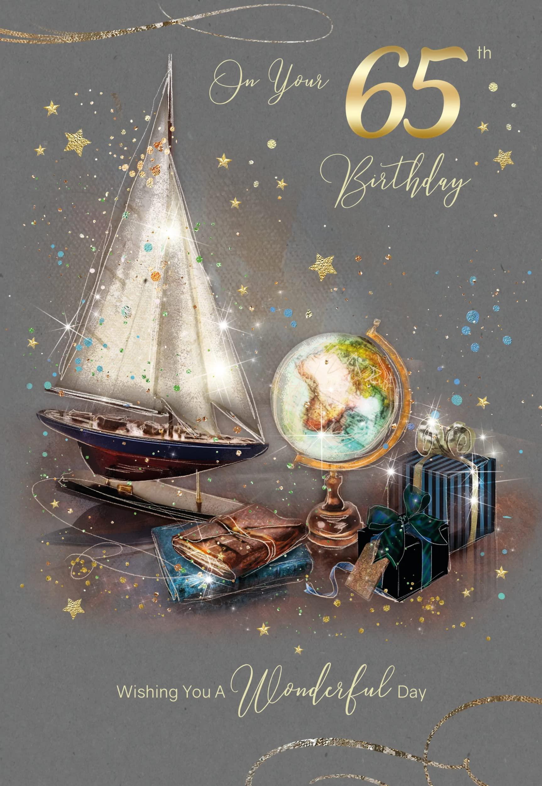 Male 65th Birthday Greeting Card for Him in Nautical / Explorer Artistic Design
