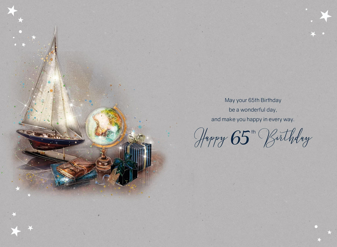 Male 65th Birthday Greeting Card for Him in Nautical / Explorer Artistic Design