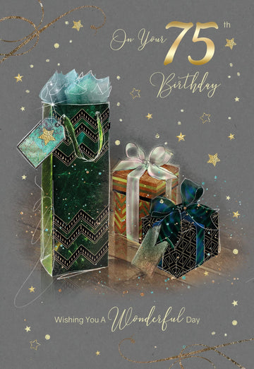 75th Birthday Card with Gold Foil Finish and Artistic Image comes with Gold Envelope from The Grayson Range