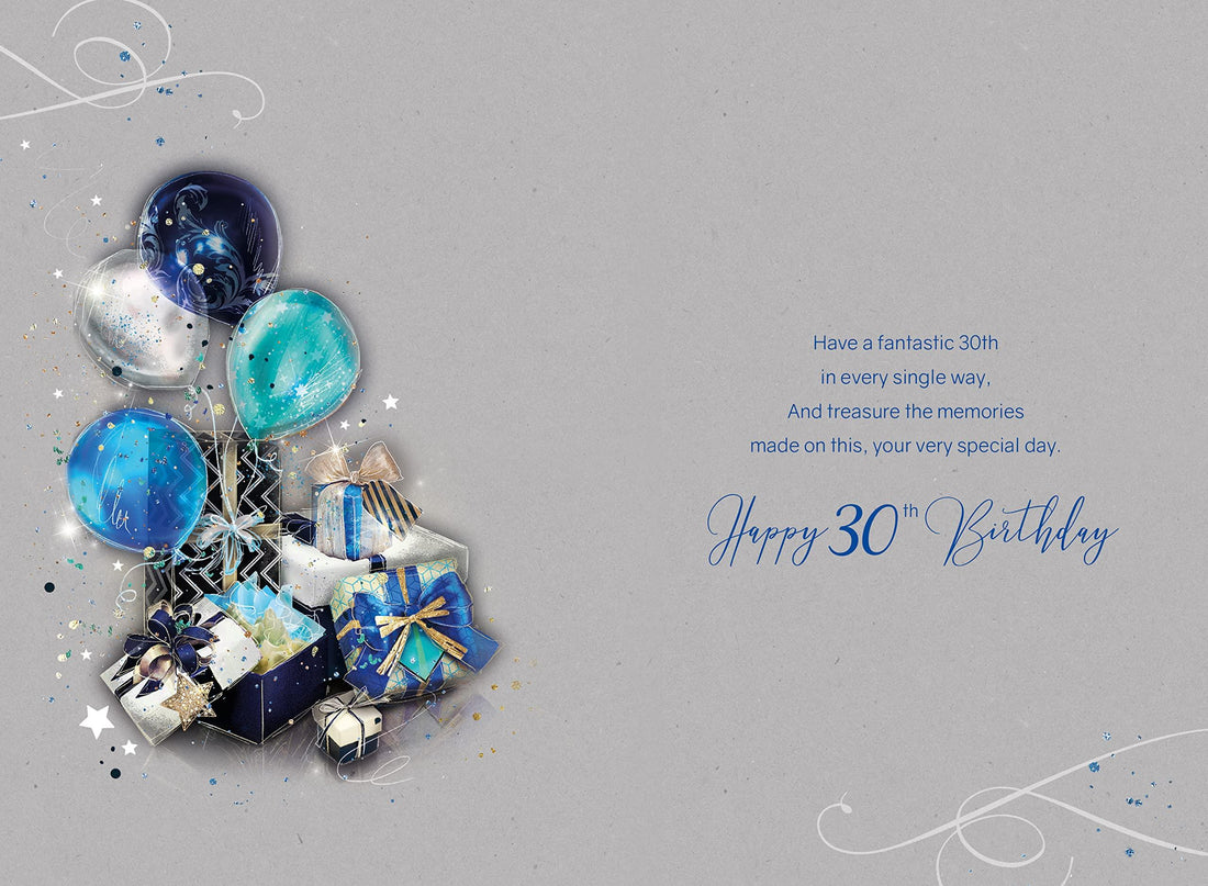 Male Milestone 30th Birthday Greeting Card for Him in a Elegant Grey & Gold Theme