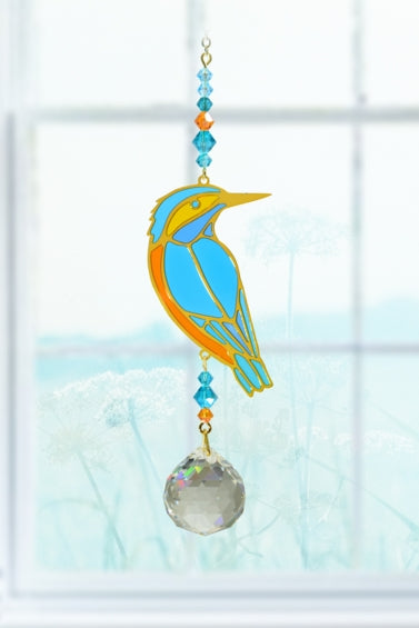 Kingfisher Prosperity, Love, Abundance Crystal Dreams Pendant Sun-catcher Mobile Ornament With Gold & Coloured Glass Details