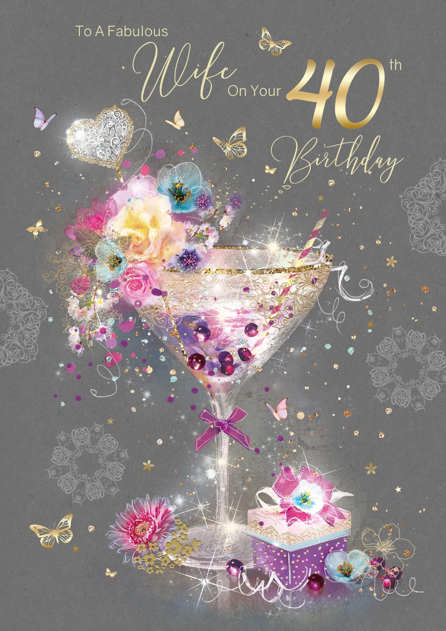 To My Fabulous Wife on your 40th Birthday Elegant Gold Foil Detail Greeting Card