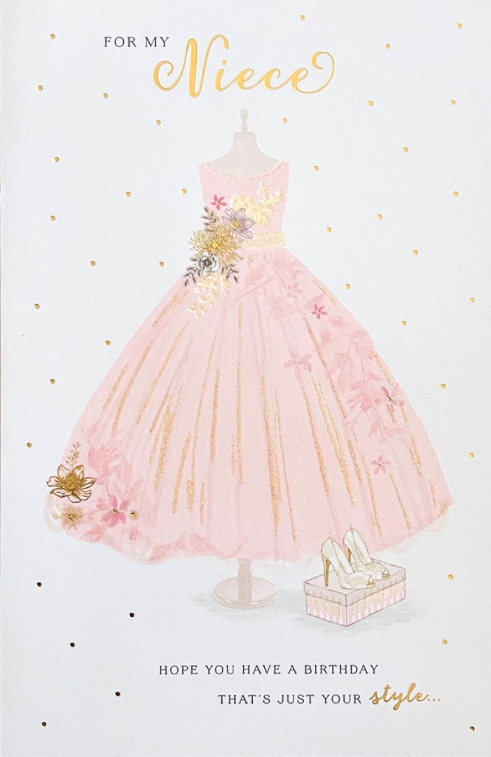 For My Niece Happy Birthday Card Lovely and Beautiful Style Pink Dress and Shoes