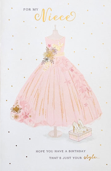 For My Niece Happy Birthday Card Lovely and Beautiful Style Pink Dress and Shoes
