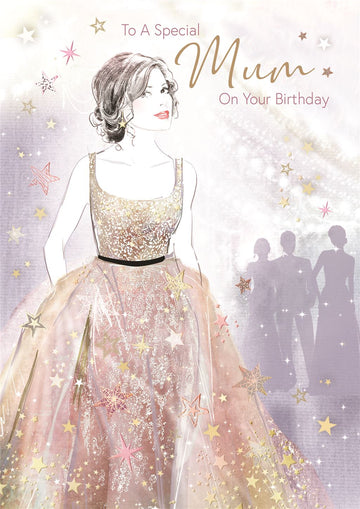 Bella Special Mum on Your Birthday Greeting Card (CO-BE031) - Female Ballgown - Foil Finish - from Cherry Orchard