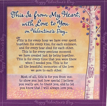 Blue Mountain Arts Special Square Keepsake This is From My Heart With Love to You on Valentine's Day Purple Card