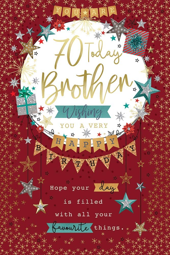 You're 70 Today Brother Wishing You A Very Happy Birthday Beautiful Silver Foil Greeting Card