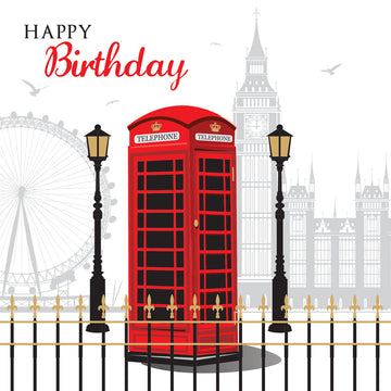 London Landmarks Red Telephone Box, Big Ben, London Eye Blank Greeting Card with Embossed Foil Finish Tracks Publishing