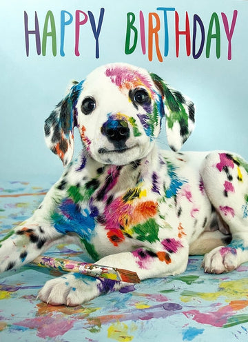 Happy Birthday Dalmatian Dog Messy Paint Gloss Photo Finish EXTRA LARGE Greeting Card - Tracks