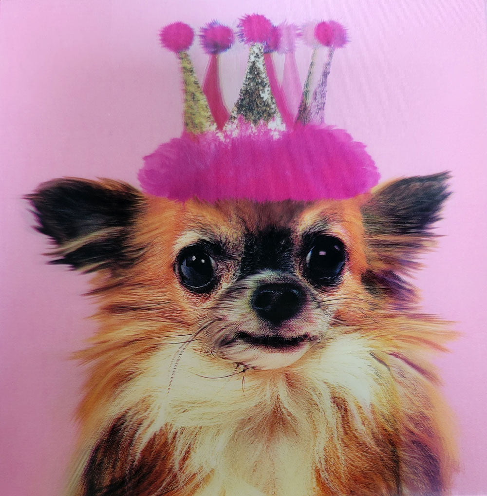 Chihuahua Dog in Party hat Lenticular 3D Greeting Card by Tracks Publishing