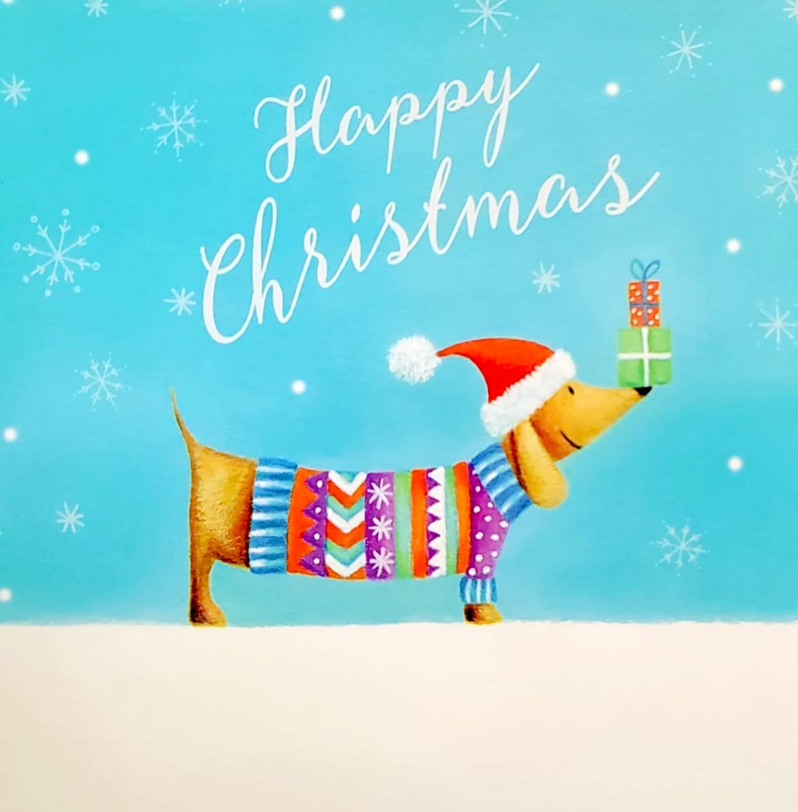 Dog in Xmas Jumper Gloss Finish Large Single Charity Christmas Xmas Card