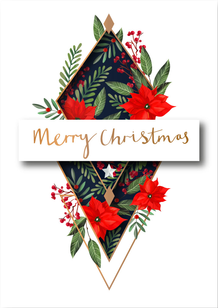 Poinsettia Flowers Luxury Handmade 3D Merry Christmas Greeting Card By Talking Pictures