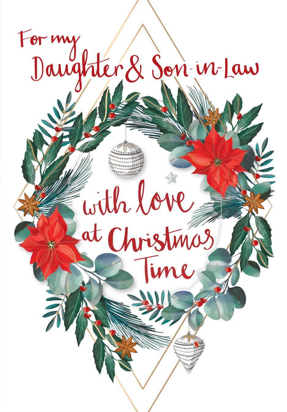 Daughter & Son-in-Law Love at Christmas Bauble Wreath Luxury Handmade 3D Greeting Card By Talking Pictures