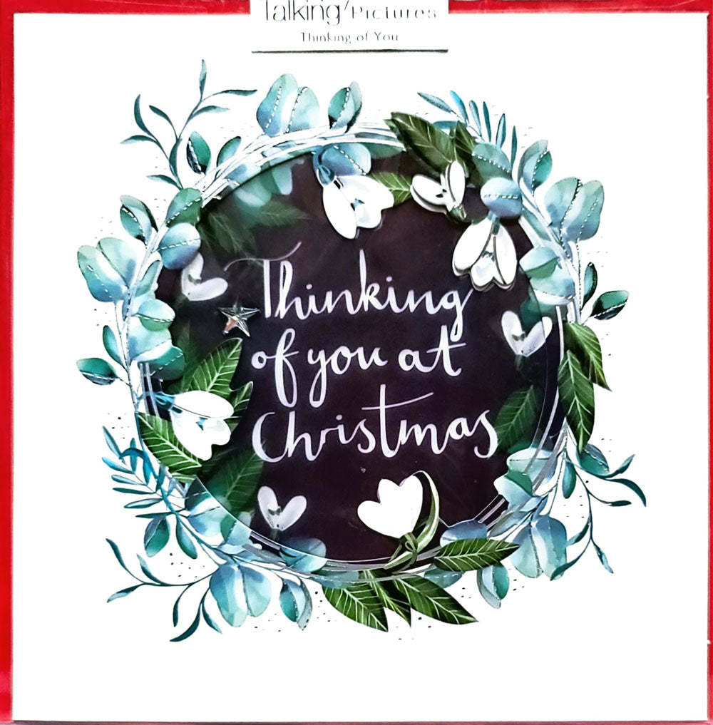 Thinking of You at Christmas Snowdrop Flower Wreath Luxury Handmade 3D Greeting Card By Talking Pictures