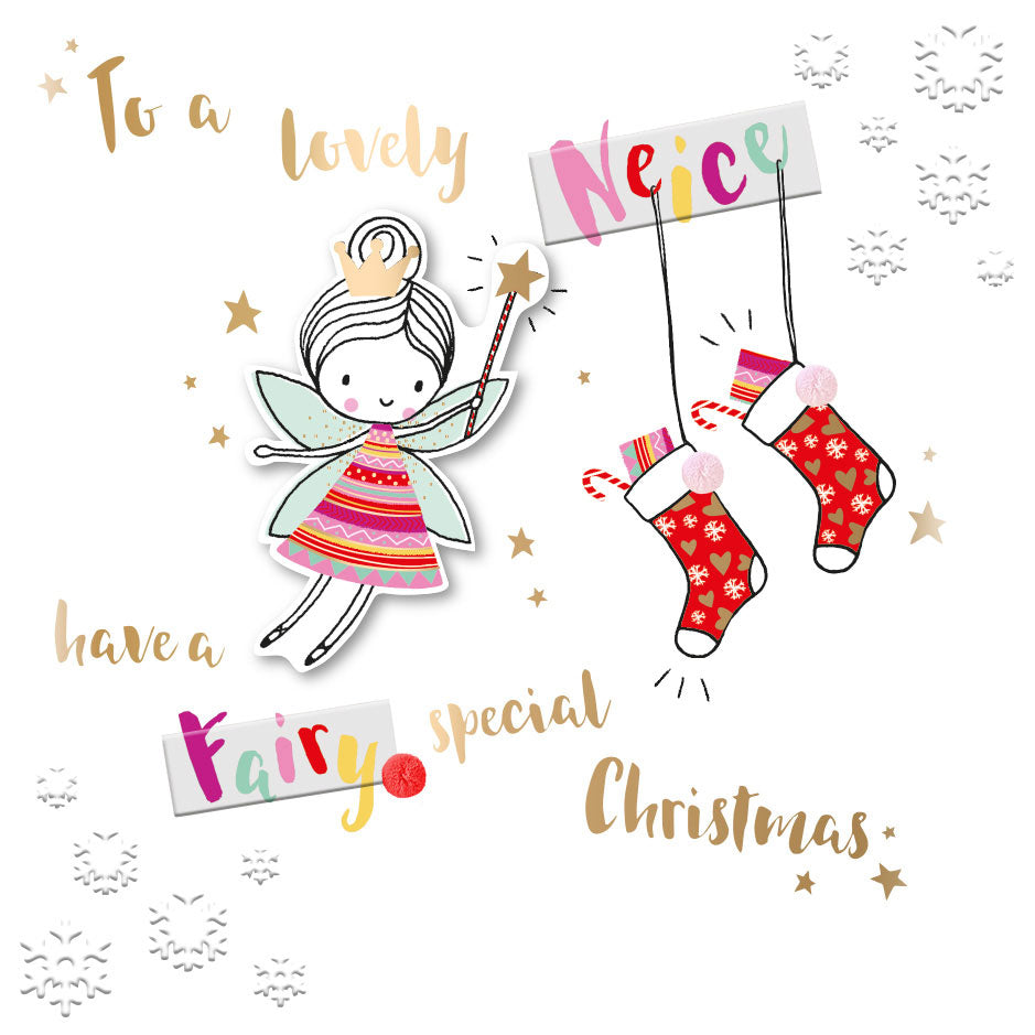 Lovely Niece Fairy Christmas Luxury Handmade 3D Greeting Card By Talking Pictures