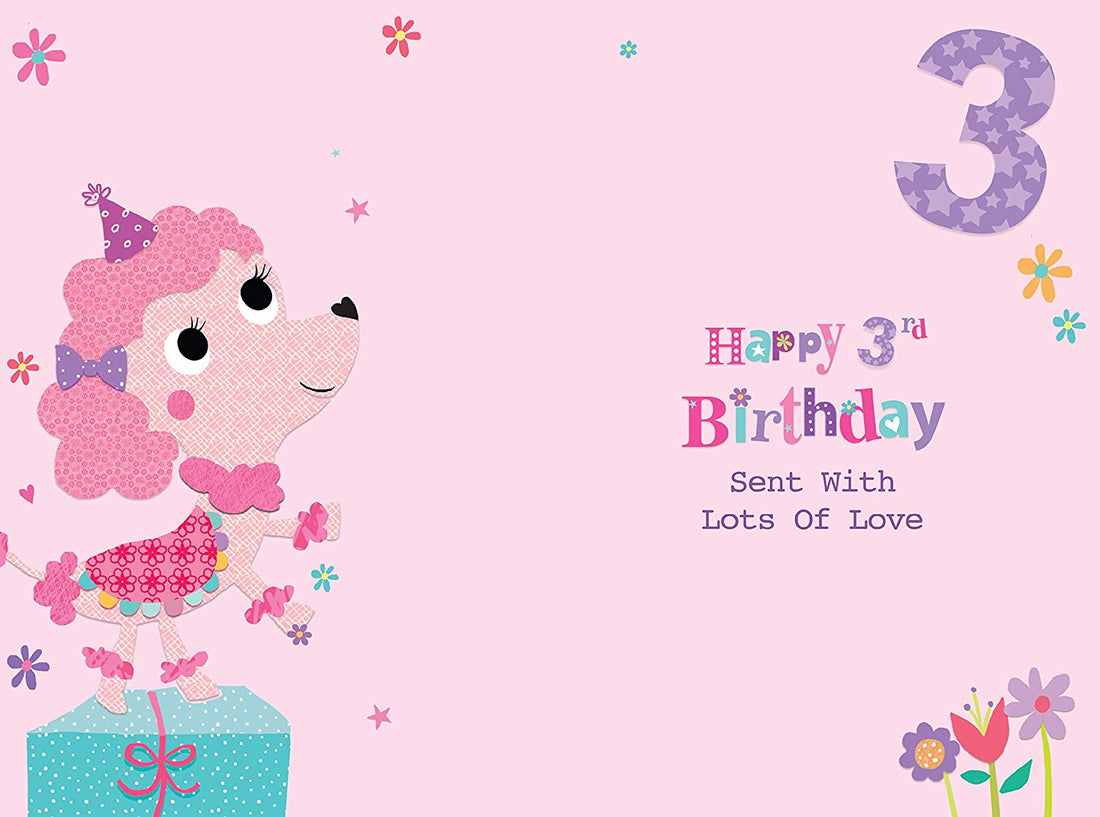 To A Special Daughter 3 Today Dog Cake & Presents Design 3rd Happy Birthday Card