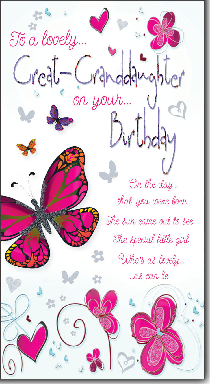 To A Lovely Great-Granddaughter on Your Birthday Card with Colour Insert & Lovely Verse - Warm Beautiful Words by Cardigan Cards