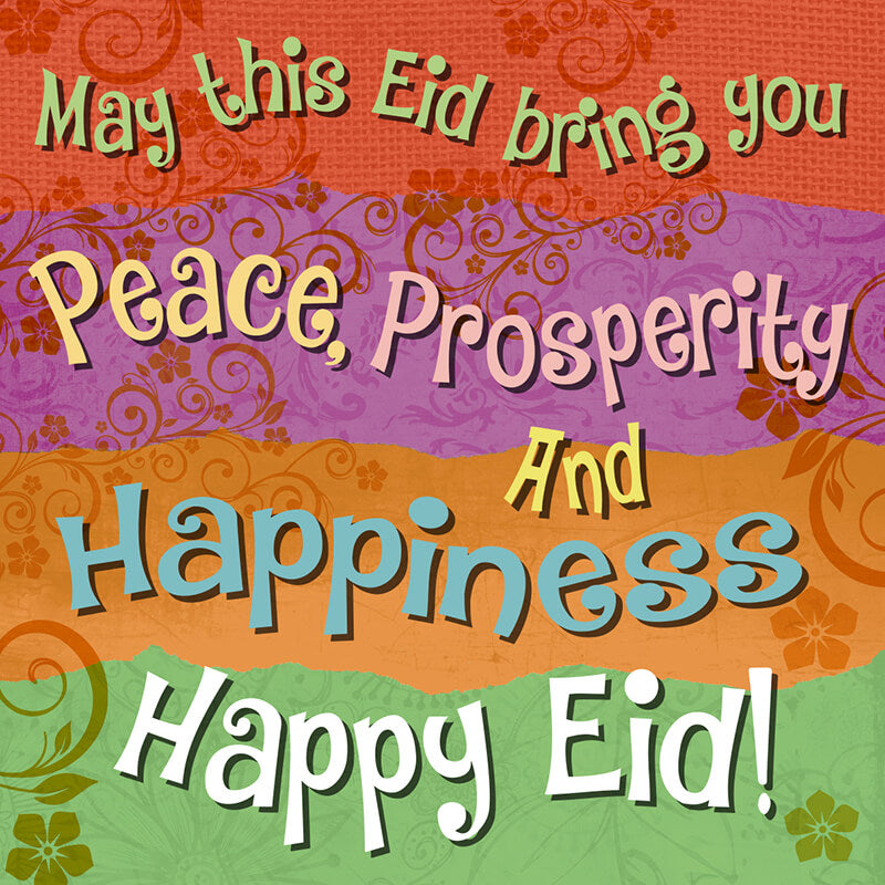 Happy Eid Greeting Card Peace, Prosperity, Happiness with Glitter Finish