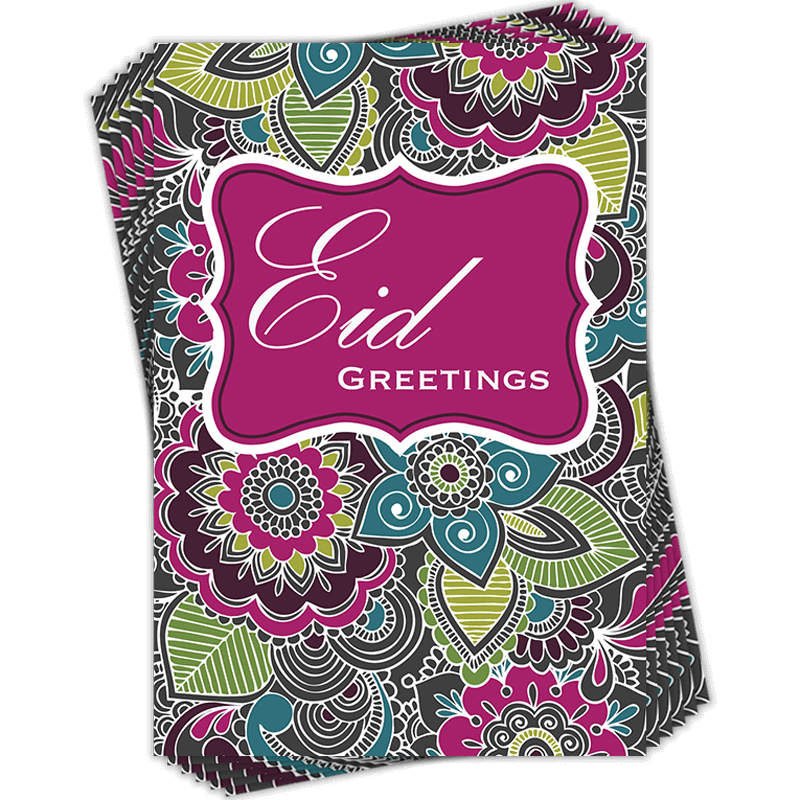 Eid Greetings Henna Flowers Greeting Cards by Davora in Multi Pack of 6