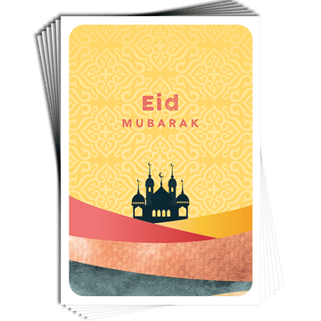 Mosque Silhouette - Happy Eid Mubarak, Eid al-Adha & Eid al-Fitr End of Ramadan Islamic Religious Celebration - Pack of 6 Premium Greeting Cards