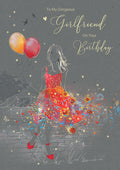 Gorgeous Girlfriend on Your Birthday Card - Gorgeous Grace Range Red Dress Glitter & Foil Finish Card by Cherry Orchard