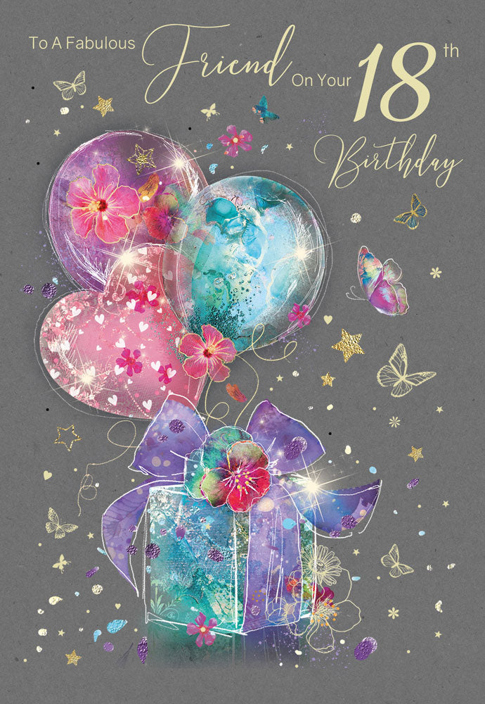 Fabulous Friend Milestone 18th Birthday Card - Gorgeous Grace Range Presents Glitter & Foil Finish Card by Cherry Orchard