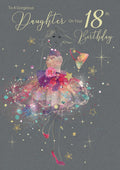 Amazing Daughter on Your 18th Birthday Card - Gorgeous Grace Range Dress Glitter & Foil Finish Card by Cherry Orchard