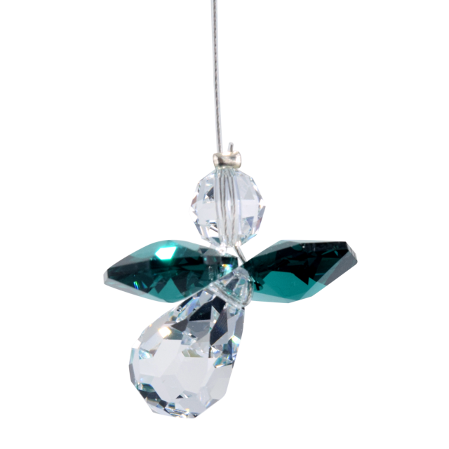 May Birthstone Emerald Crystal Guardian Angel Hanging Charm with Organza Bag